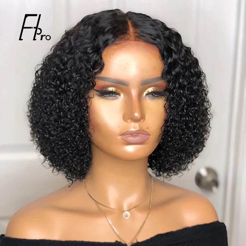 Middle Part Bob Wig Jerry Curly 4x4 Lace Closure Wig With Baby Hair